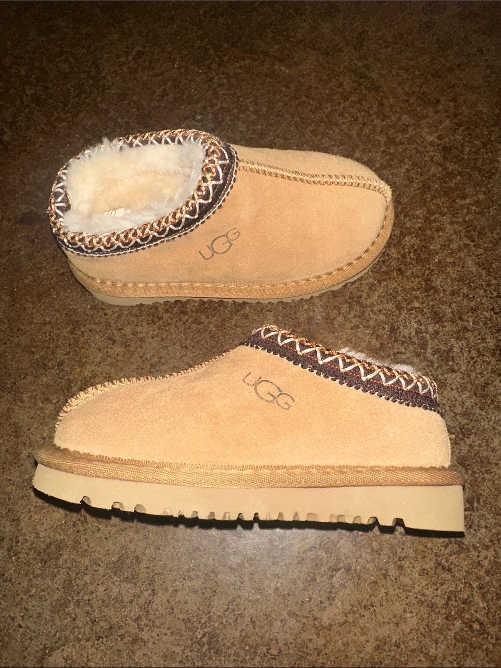 UGG Tan Suede Shearling Lined Mule Slippers